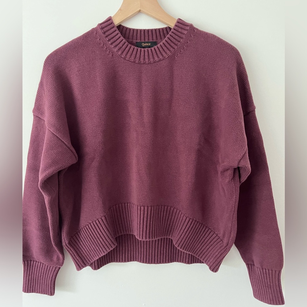 Quince 100% Organic Cotton Boyfriend Crew
Sweater in Eggplant - size S